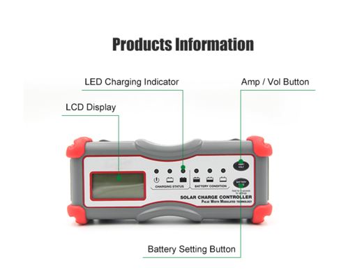 Controlador de carga solar digital PWM de 5 etapas de 600W IP65 para sistema solar